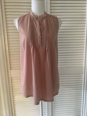 A New Day Sleeveless Pintuck Shell Top floral lace trim lightweight - Dusty Rose